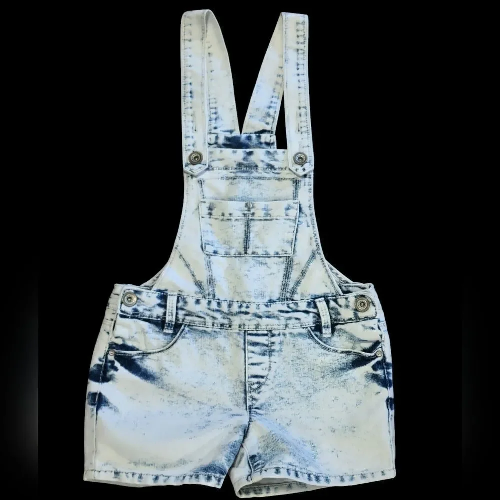 Girls Acid washed denim overalls